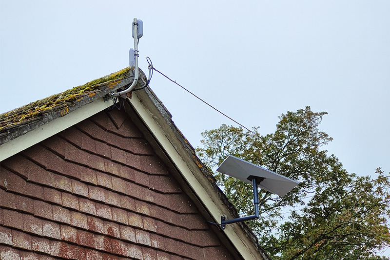 A Starlink satellite dish feeding two Point to Point Radios